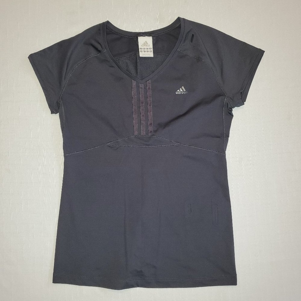 adidas Short Sleeve V-Neck Athletic Tee in Dark Gray
